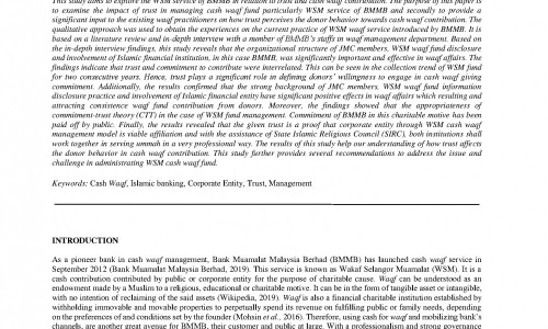 The Impact Of Trust In Cash Waqf Contribution A Case Study Of Wakaf Selangor Muamalat Wsm Service Of Bank Muamalat Malaysia Berhad Bmmb Islamicmarkets Com